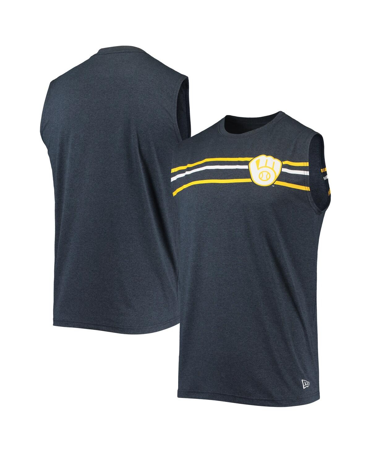 New Era Men's  Heathered Navy Milwaukee Brewers Muscle Tank Top In Heathered Navy
