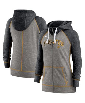 Women's Heathered Charcoal and Heathered Black Pittsburgh Pirates Split Wordmark Gym Vintage-Like Raglan Slub Full-Zip Hoodie