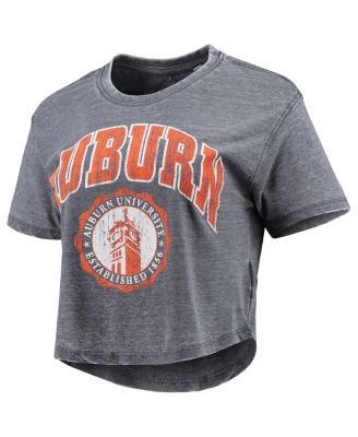 Women's Navy Auburn Tigers Edith Vintage-Like Burnout Crop T-shirt