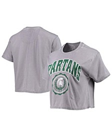 Women's Heathered Gray Michigan State Spartans Edith Vintage-Like Burnout Crop T-shirt