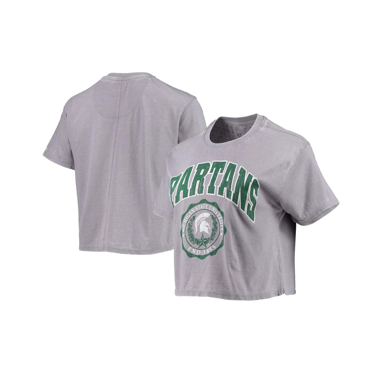 Women's Heathered Gray Michigan State Spartans Edith Vintage-Like Burnout Crop T-shirt