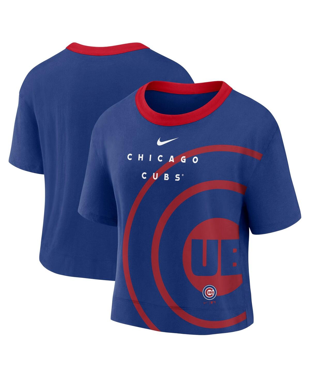 Shop Nike Women's  Royal And Red Chicago Cubs Team First High Hip Boxy T-shirt In Royal,red