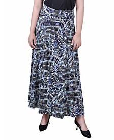 Petite Maxi A-Line Skirt with Front Faux Belt with Ring Detail