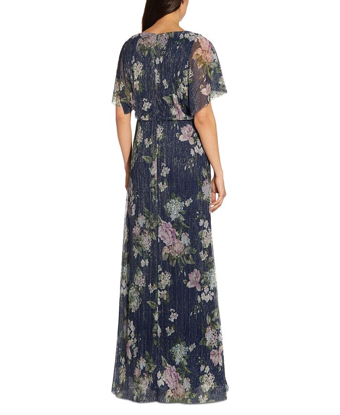 Adrianna Papell Women's Floral-Print Metallic Crinkled Gown & Reviews ...