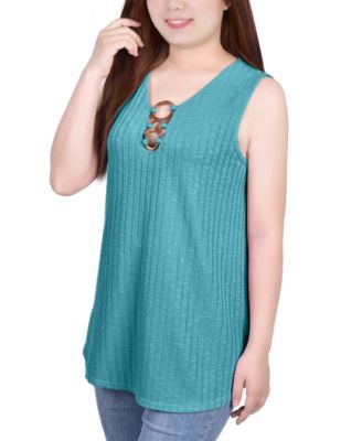 Petite Size Sleeveless Ribbed Top with Triple Rings