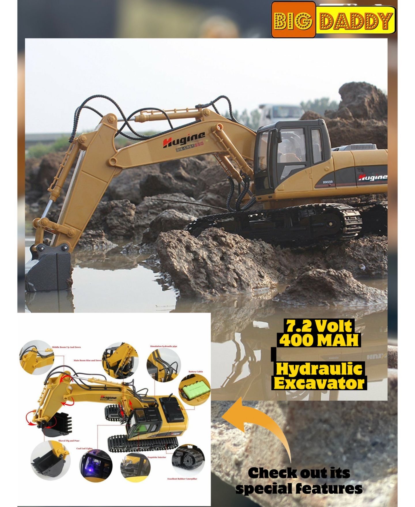 Детская игрушка Big Daddy Mag-Genius 15-Channel Fully Functional Die-Cast Remote Control Excavator Toy — фото 2