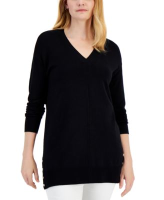 JM Collection - Women's V-Neck Side-Snap Tunic Sweater