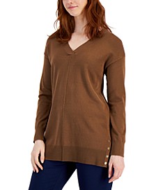 Women's V-Neck Side-Snap Tunic Sweater, Created for Macy's