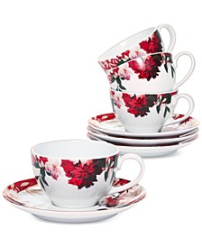 Holiday 8-Pc. Set of Teacups & Saucers, Created for Macy's