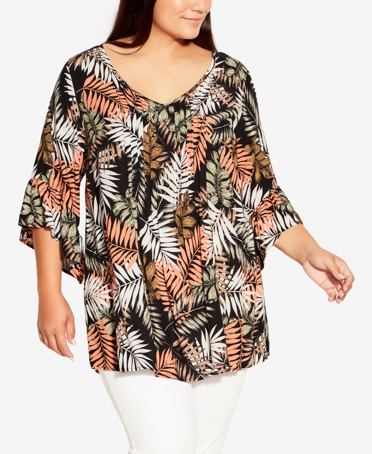 Avenue Plus Size Abby Pintuck Top In Palm