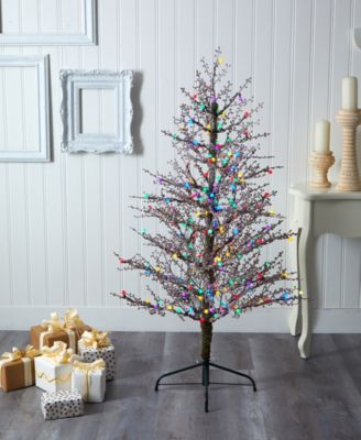 Nearly Natural Frosted Berry Twig Artificial Christmas Tree with Lights and Bendable Branches, 60"