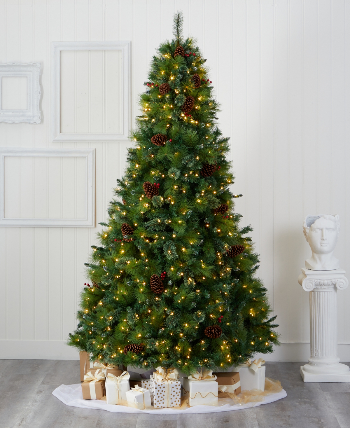 Montana Mixed Pine Artificial Christmas Tree with Pine Cones, Berries and Lights,