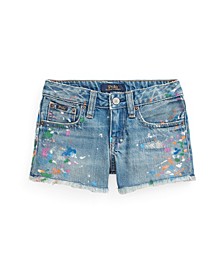 Little Girls Paint-Splatter Denim Shorts