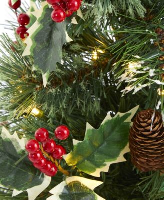 Mixed Pine Artificial Christmas Tree with Holly Berries, Pinecones Lights and Burlap Base, 18"