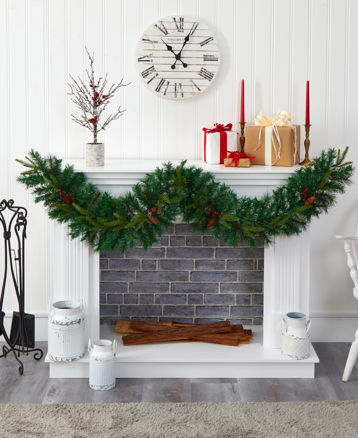 Mixed Pine Artificial Christmas Garland with Lights, Berries and Pinecones, 72"
