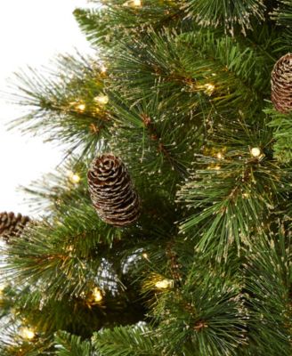 Golden Tip Washington Pine Artificial Christmas Tree with Lights, Pinecones and Bendable Branches, 90"