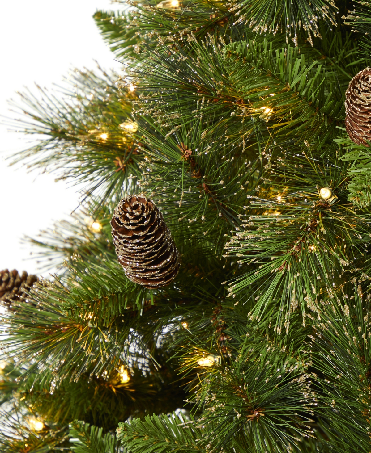 Golden Tip Washington Pine Artificial Christmas Tree with Lights, Pinecones and Bendable Branches, 90"