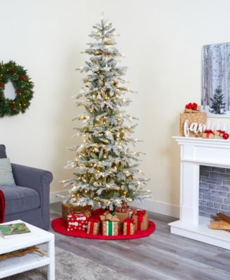 Slim Flocked Nova Scotia Spruce Artificial Christmas Tree with Lights and Bendable Branches, 90"