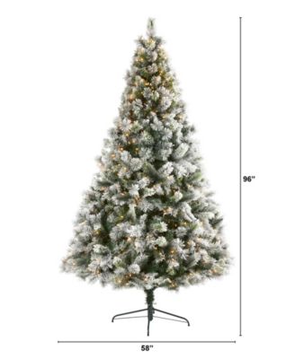Flocked Oregon Pine Artificial Christmas Tree with Lights and Bendable Branches, 96"