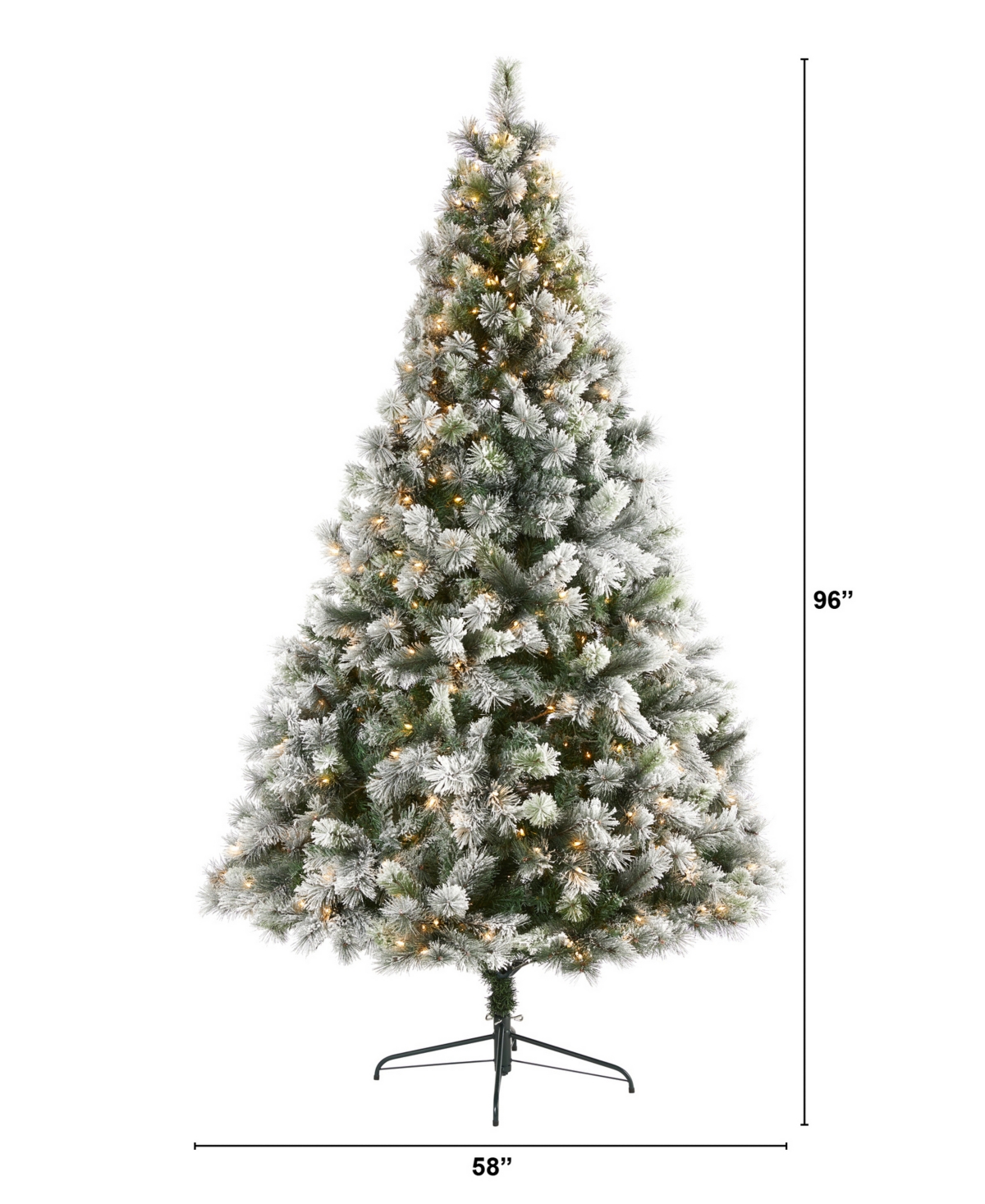 Flocked Oregon Pine Artificial Christmas Tree with Lights and Bendable Branches, 96"