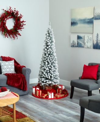 Flocked Pencil Artificial Christmas Tree with Lights and Bendable Branches, 72"