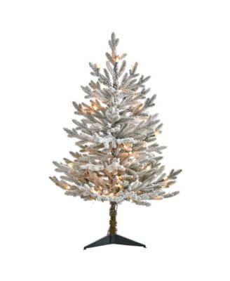 Nearly Natural Flocked Fraser Fir Artificial Christmas Tree With Lights ...