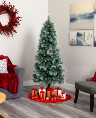 Frosted Tip British Columbia Mountain Pine Artificial Christmas Tree with Lights, Pine Cones Bendable Branches, 72"