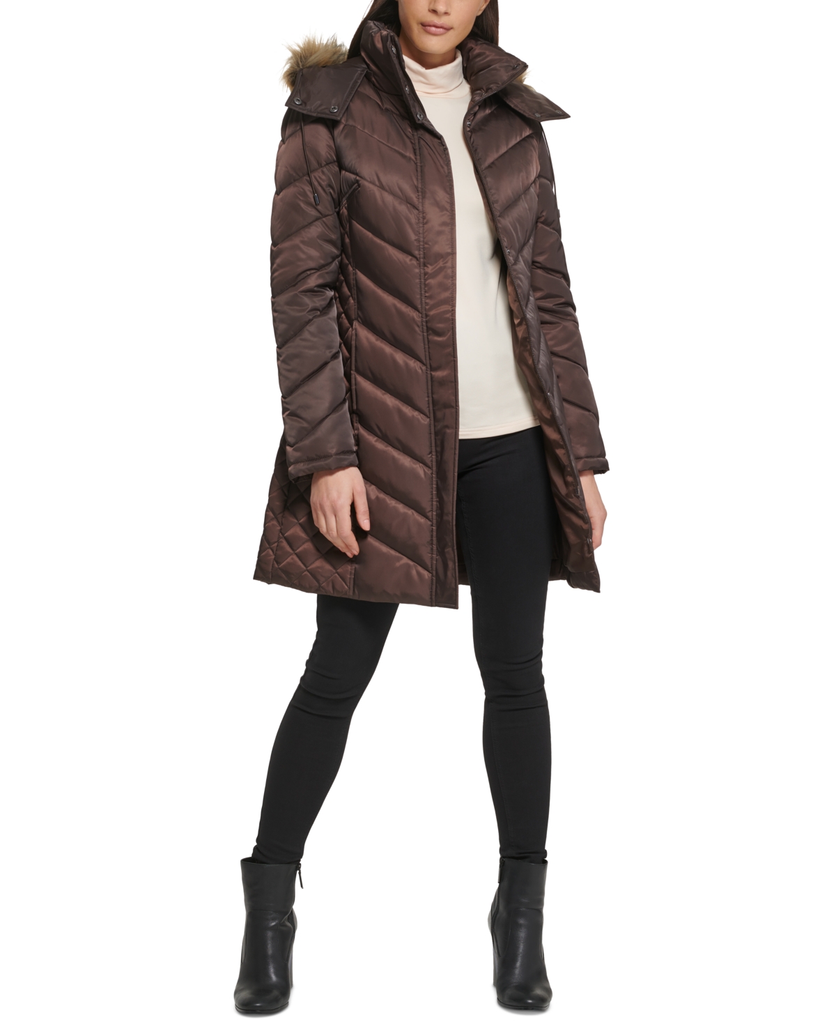Kenneth Cole Women's Faux-Fur-Trim Hooded Puffer Coat