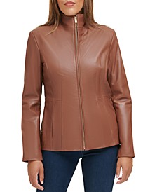 Women's Petite Leather Coat