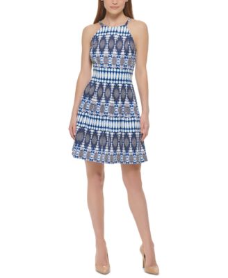 Vince Camuto - Women's Printed High-Neck Fit & Flare Dress