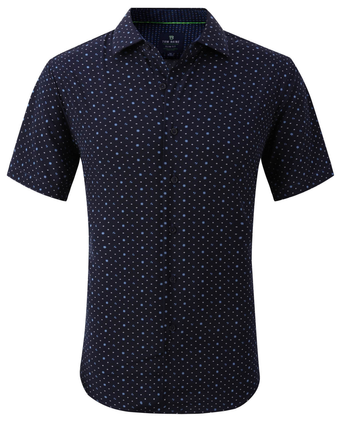 Men's Slim Fit Short Sleeve Performance Button Down Dress Shirt - Navy Blue