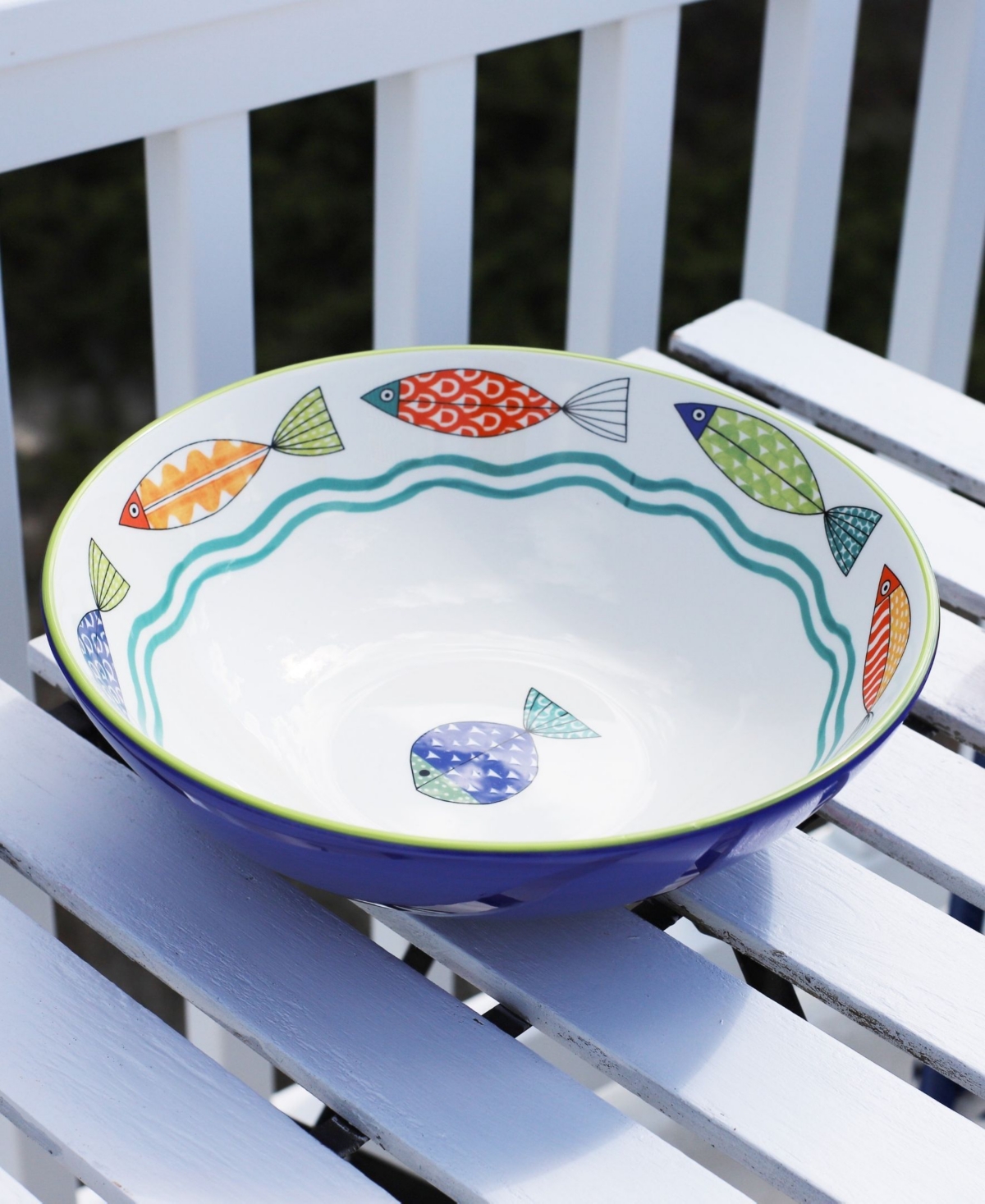 Euro Ceramica Fresh Catch Serving Bowl - White and Multicolor