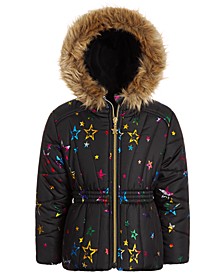 Toddler & Little Girls Foil-Print Quilted Puffer Coat