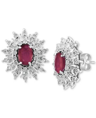 EFFY&reg; Sapphire (1/3 ct. t.w.) & Diamond (1/3 ct. t.w.) Stud Earrings in 14k White Gold. (Also available in Ruby and Emerald)