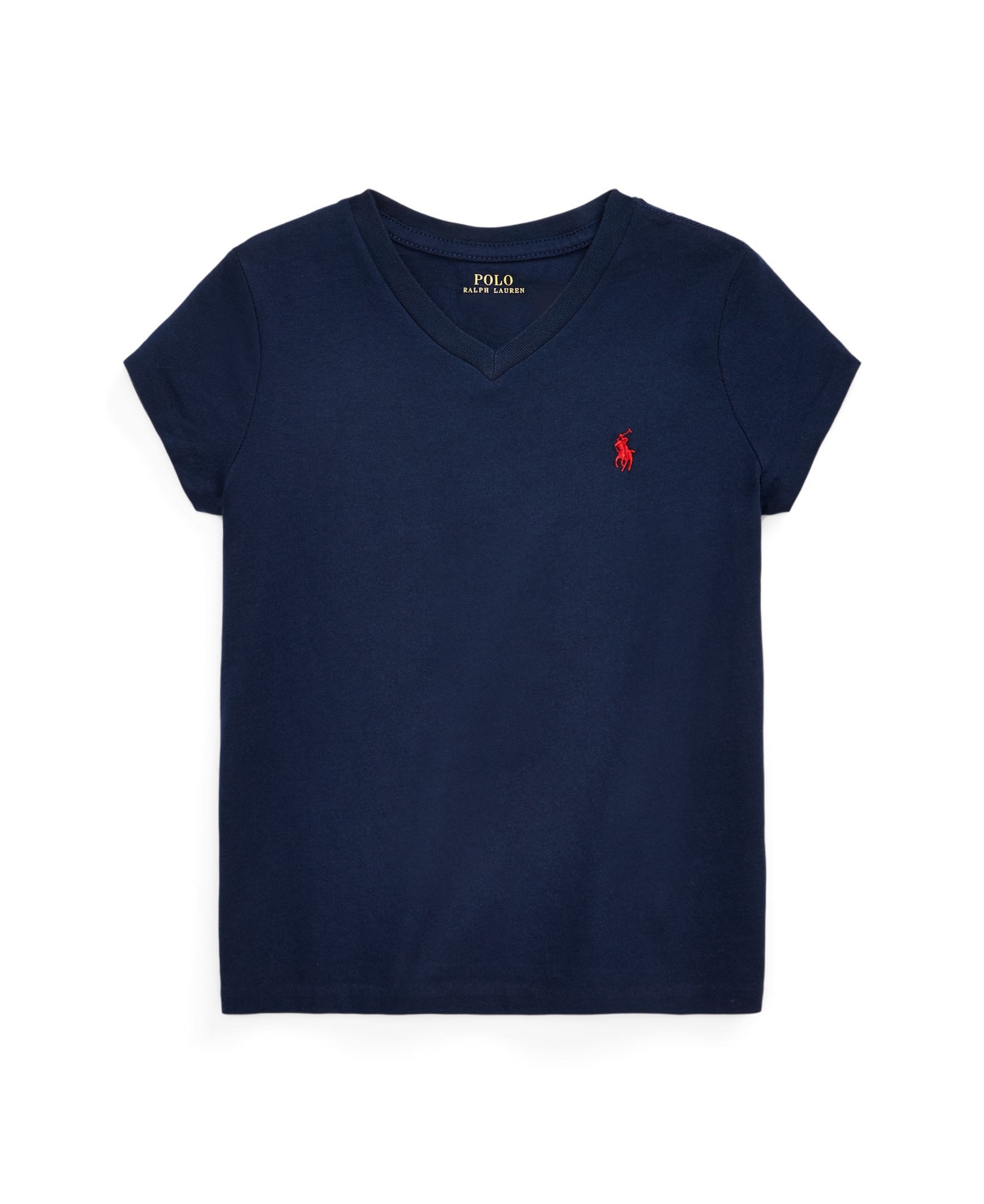 Polo Ralph Lauren Kids' Little Girls Short Sleeve Cotton Jersey V-neck T-shirt In French Navy