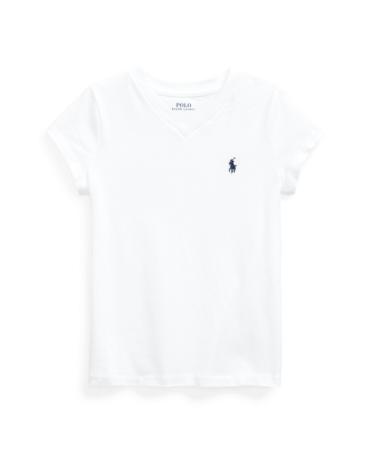 Polo Ralph Lauren Kids' Little Girls Short Sleeve Cotton Jersey V-neck T-shirt In White