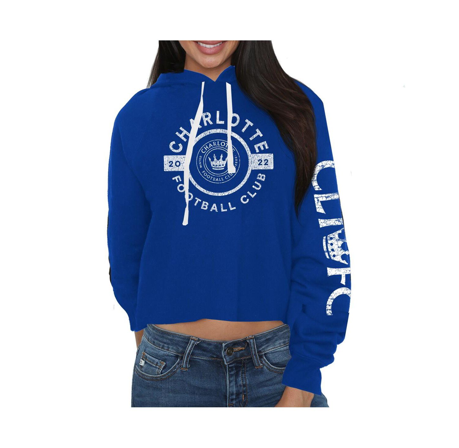 Women's Blue Charlotte FC Crop Pullover Hoodie