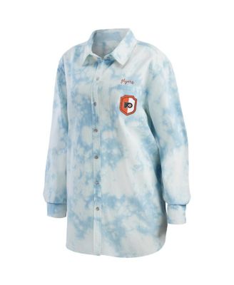 Women's White Philadelphia Flyers Oversized Tie-Dye Button-Up Denim Shirt