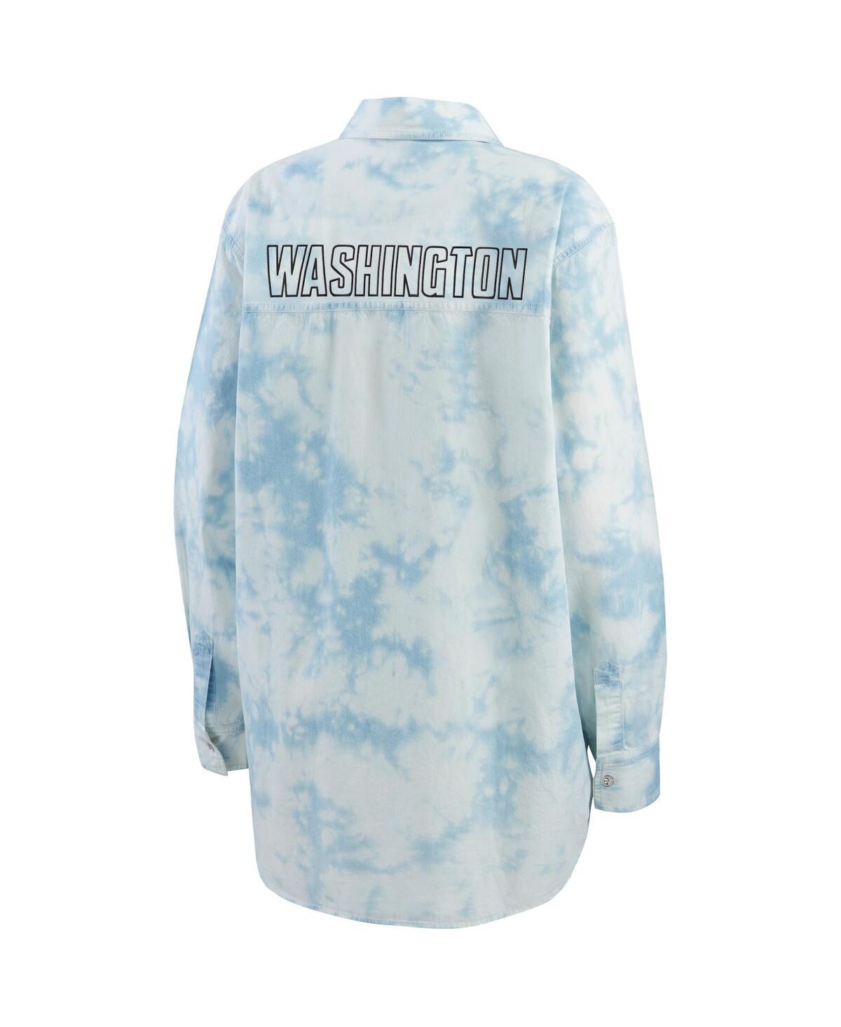 Shop Wear By Erin Andrews Women's  White Washington Capitals Oversized Tie-dye Button-up Denim Shirt