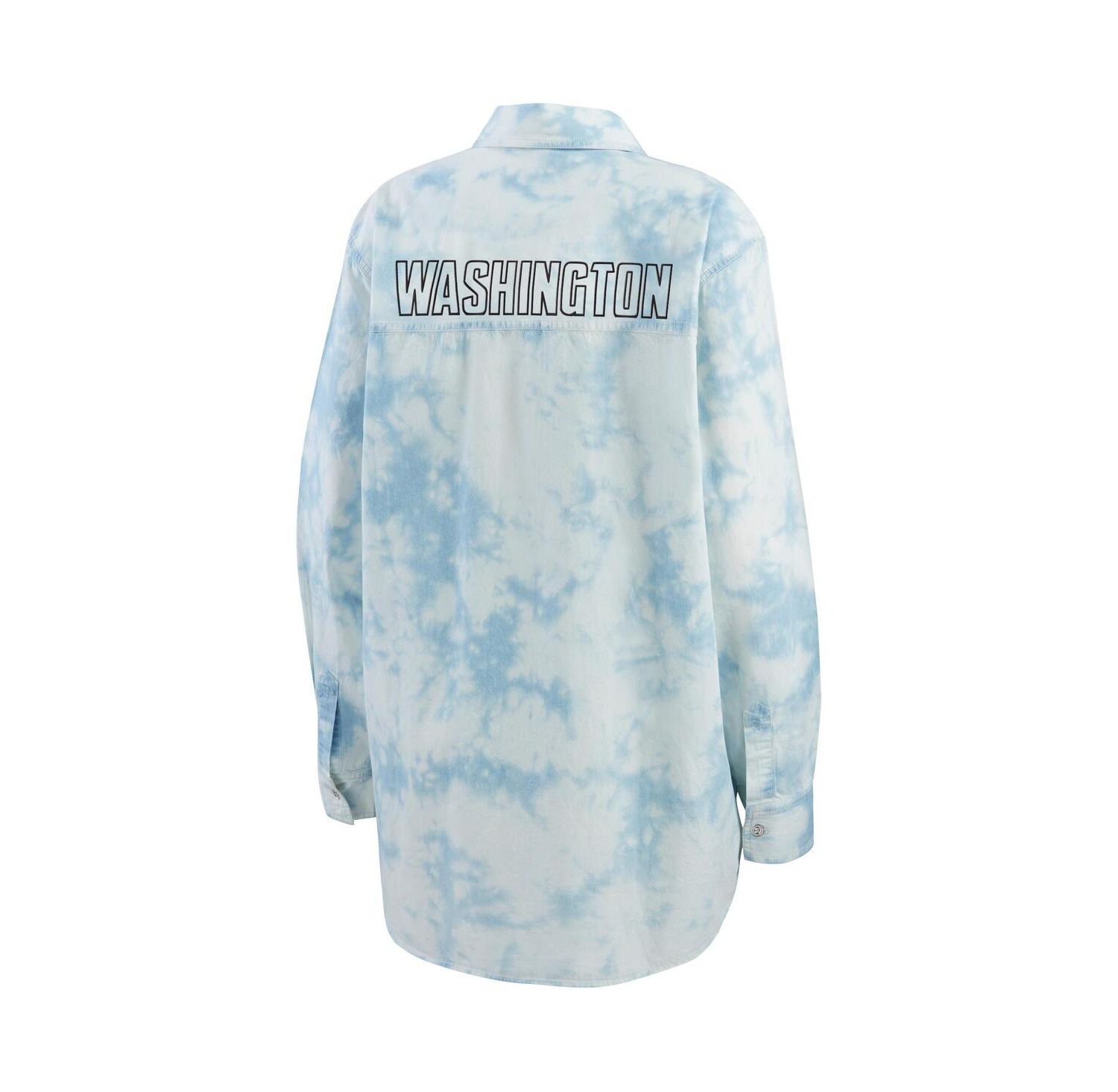 Women's White Washington Capitals Oversized Tie-Dye Button-Up Denim Shirt