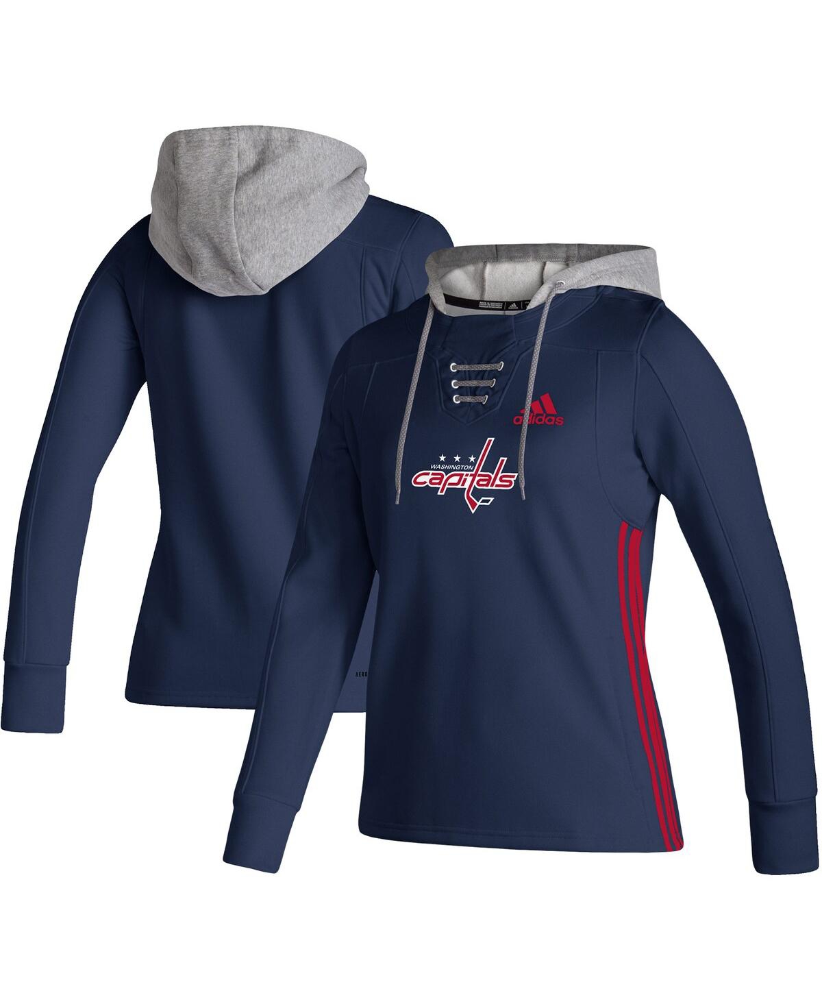 Shop Adidas Originals Women's Adidas Navy Washington Capitals Skate Lace Aeroready Pullover Hoodie