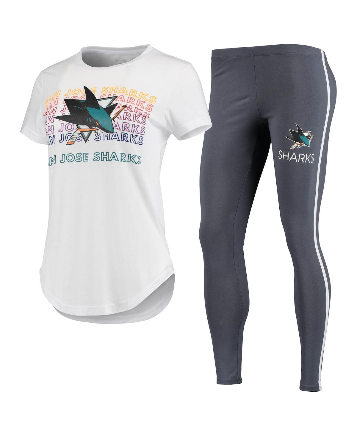 Shop Concepts Sport Women's  White, Charcoal San Jose Sharks Sonata T-shirt And Leggings Set In White,charcoal