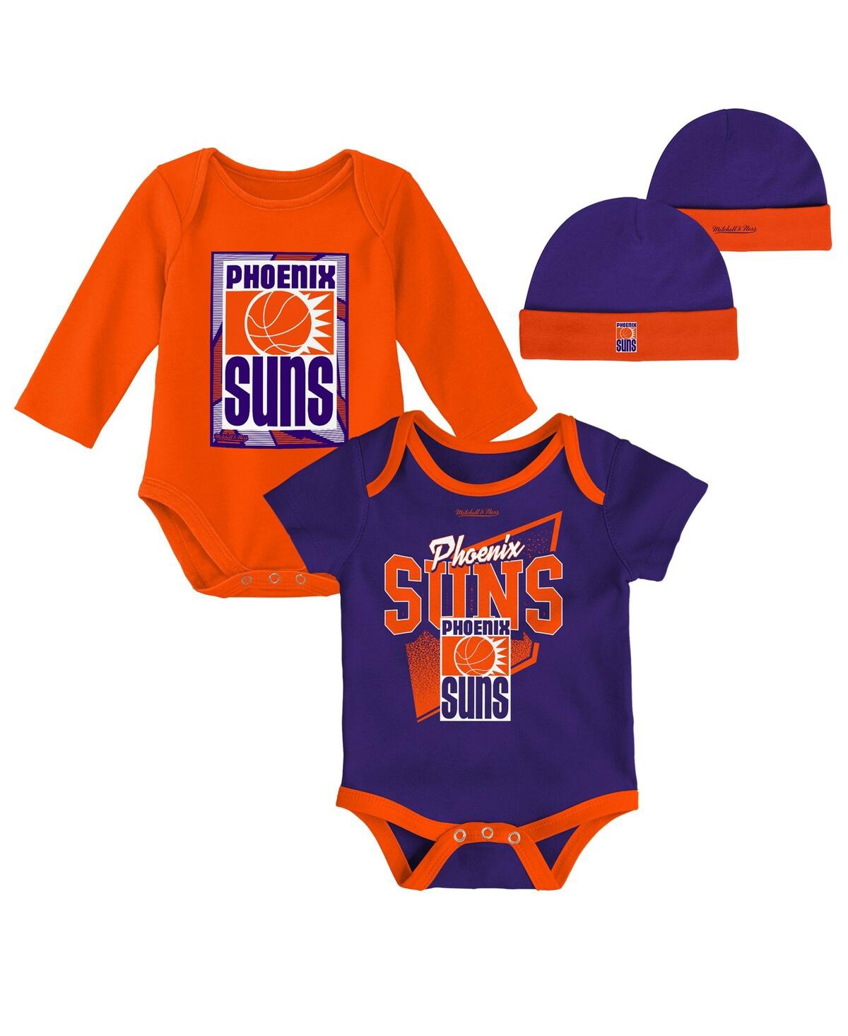 Shop Mitchell & Ness Infant Boys And Girls  Blue, Orange Phoenix Suns Hardwood Classics Bodysuits And Cuff In Blue,orange