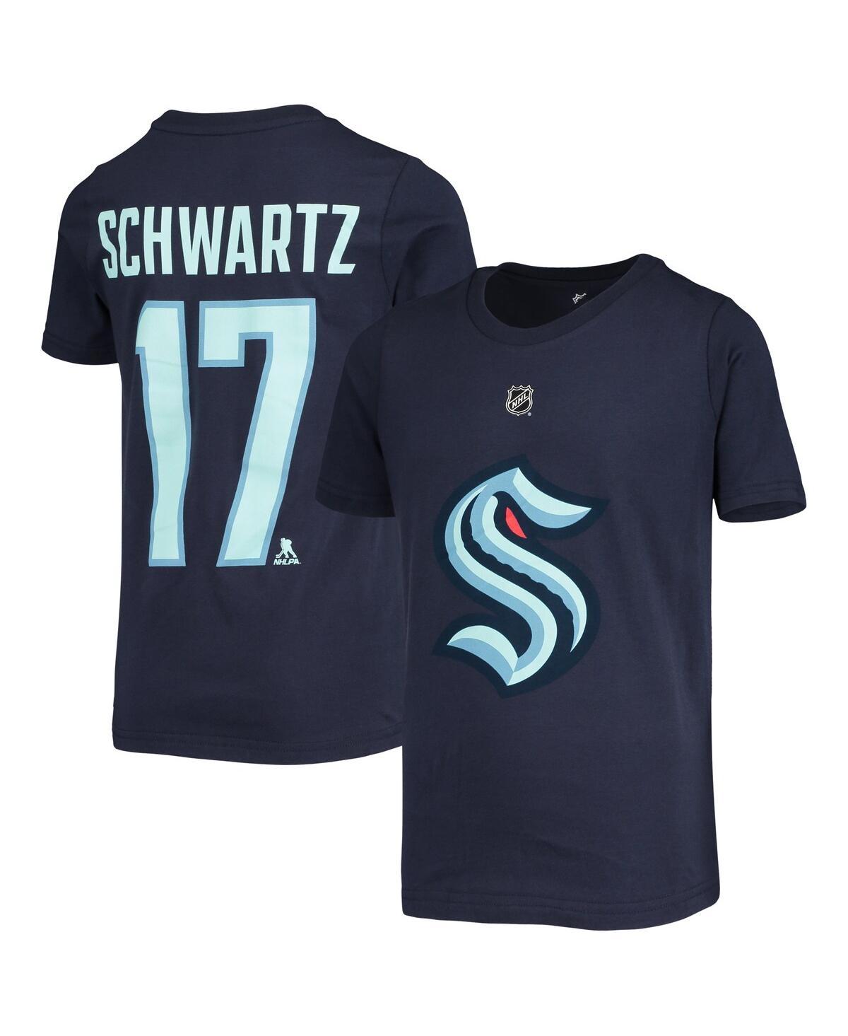 Outerstuff Kids' Big Boys Jaden Schwartz Deep Sea Blue Seattle Kraken Name And Number T-shirt