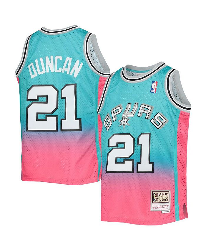 Mitchell & Ness Big Boys Tim Duncan Teal, Pink San Antonio Spurs