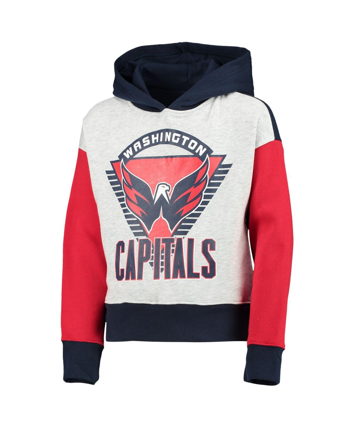 Shop Outerstuff Big Girls Heathered Gray, Navy Washington Capitals Let's Get Loud Pullover Hoodie In Heathered Gray,navy