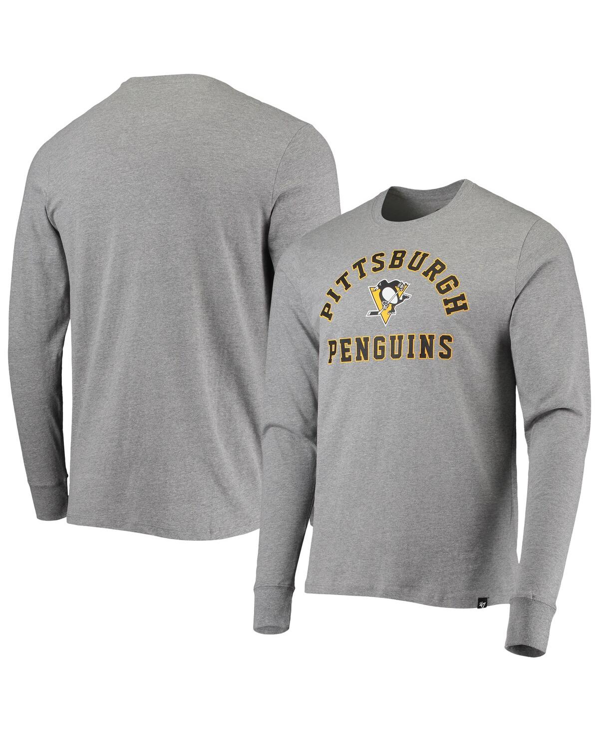 47 Brand Men's '47 Heathered Gray Pittsburgh Penguins Varsity Arch Super Rival Long Sleeve T-shirt