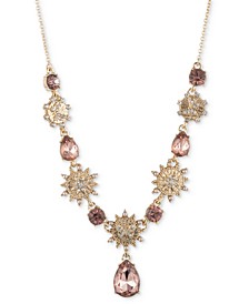 Gold-Tone Pink Crystal & Imitation Pearl Charm Lariat Necklace, 16" + 3" extender