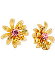 Gold-Tone Mixed Stone Flower Stud Earrings