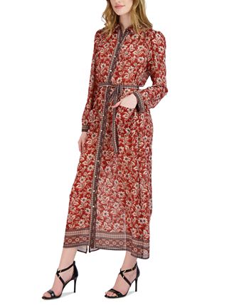 Donna Ricco Women's Printed Maxi Shirtdress - Macy's